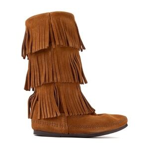 Minnetonka 3-Layer Fringe Brown Suede Boot SIZE 7
